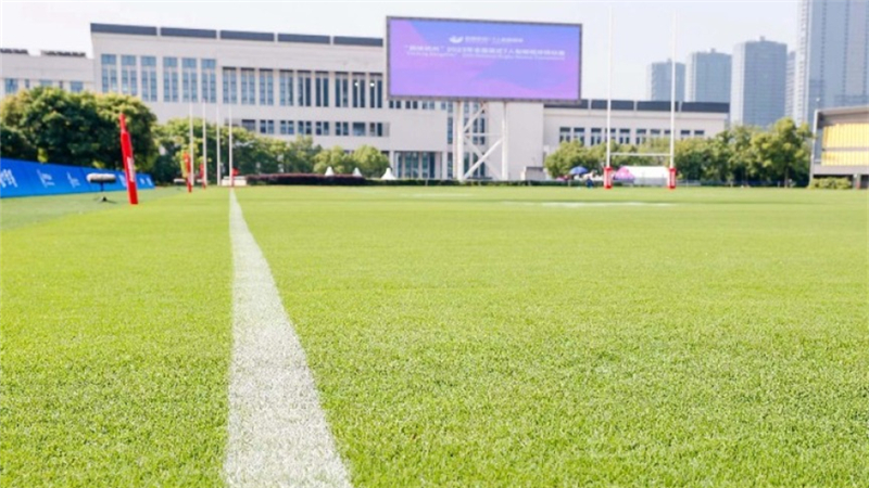 高校里的一片“绿”——探访杭州亚运会七人制橄榄球赛场